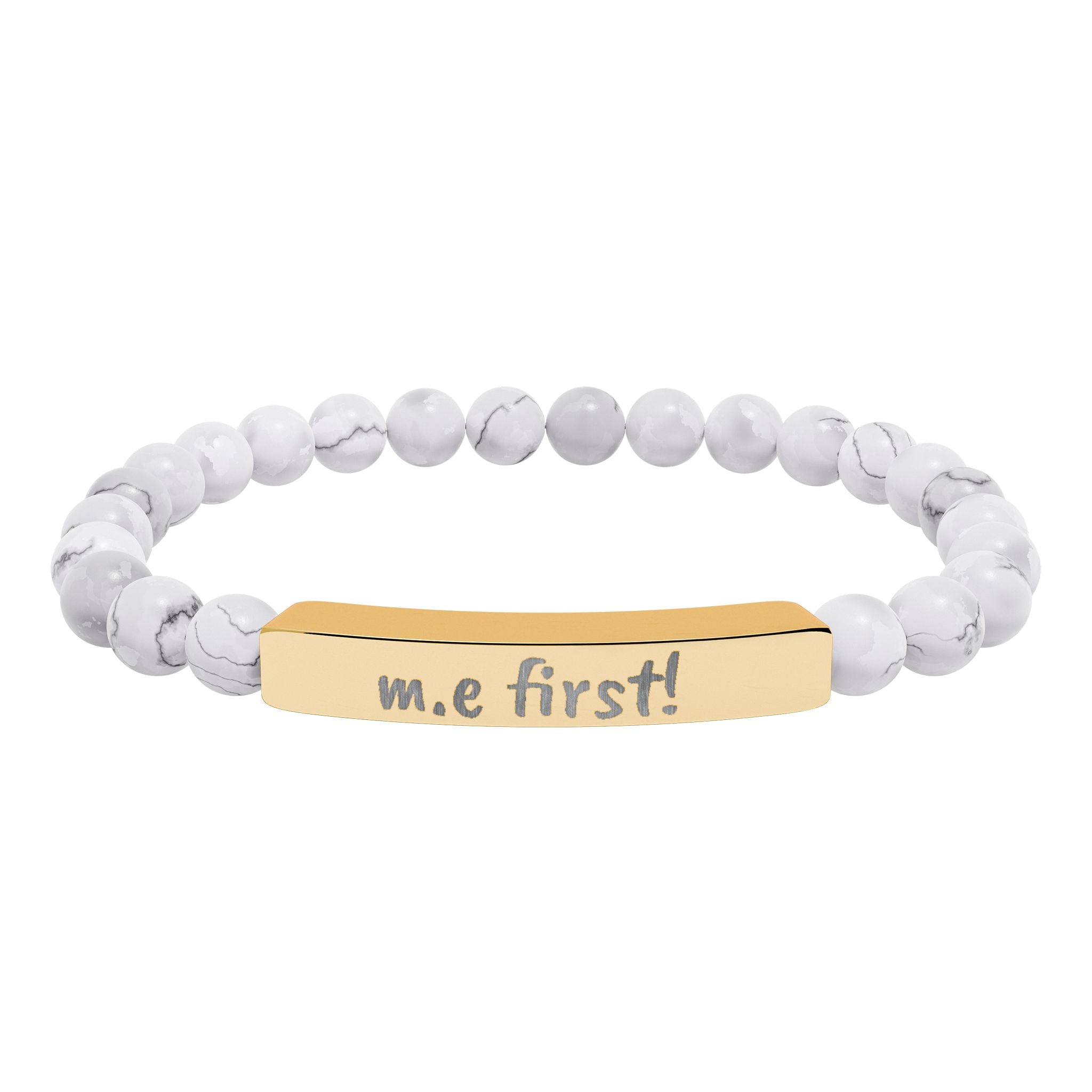 Bracelet - m.e. first! Engraved Natural Stone Stretch Bar Bracelet