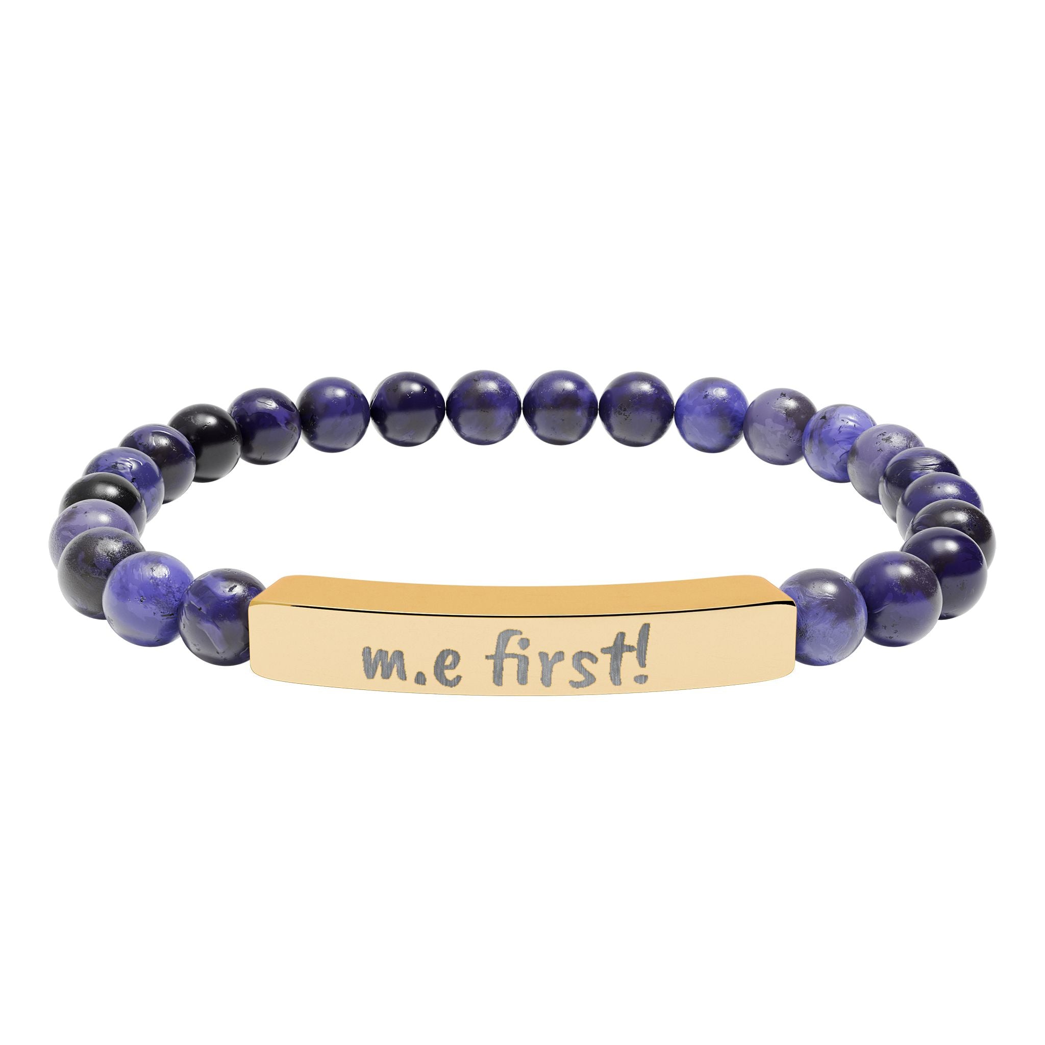Bracelet - m.e. first! Engraved Natural Stone Stretch Bar Bracelet