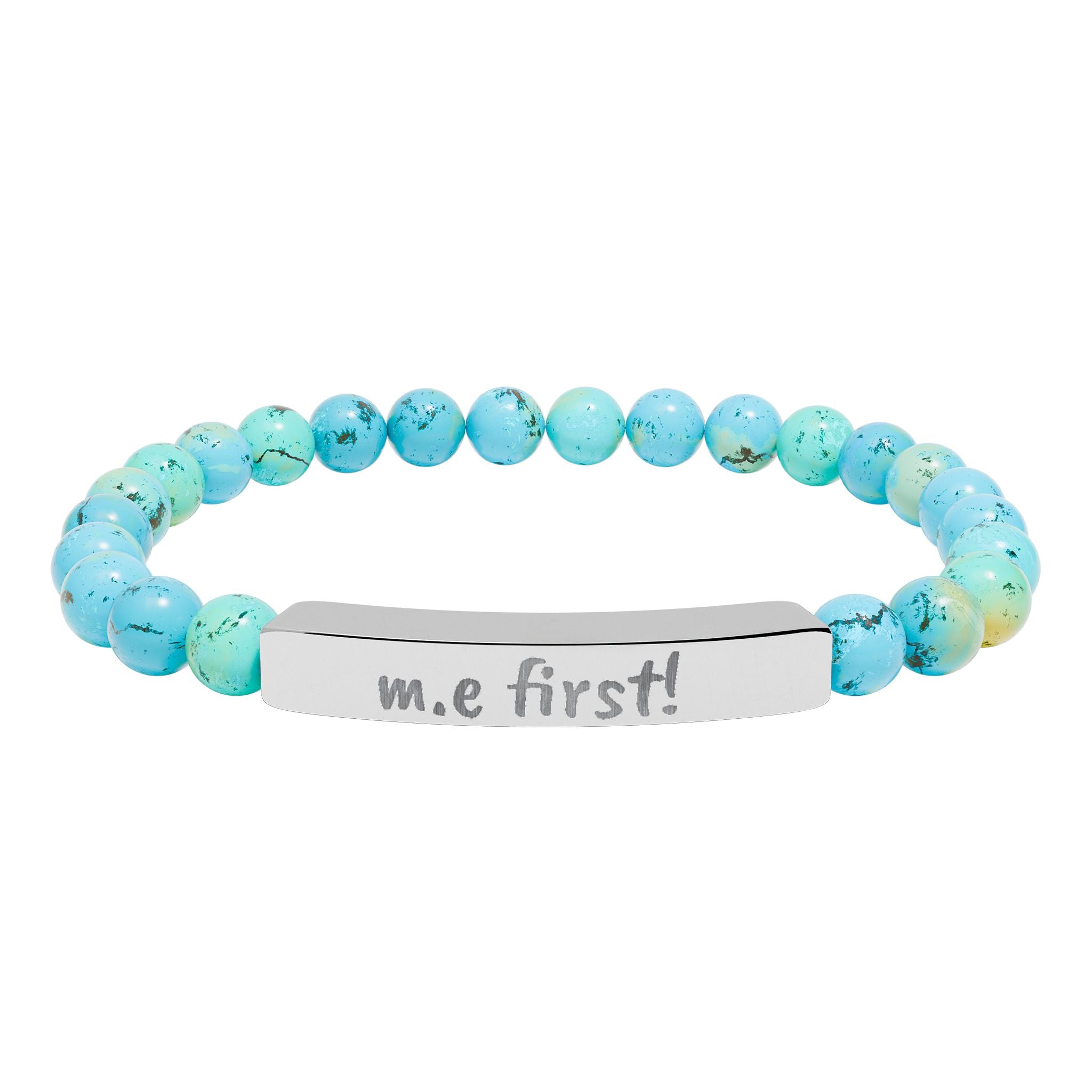 Bracelet - m.e. first! Engraved Natural Stone Stretch Bar Bracelet