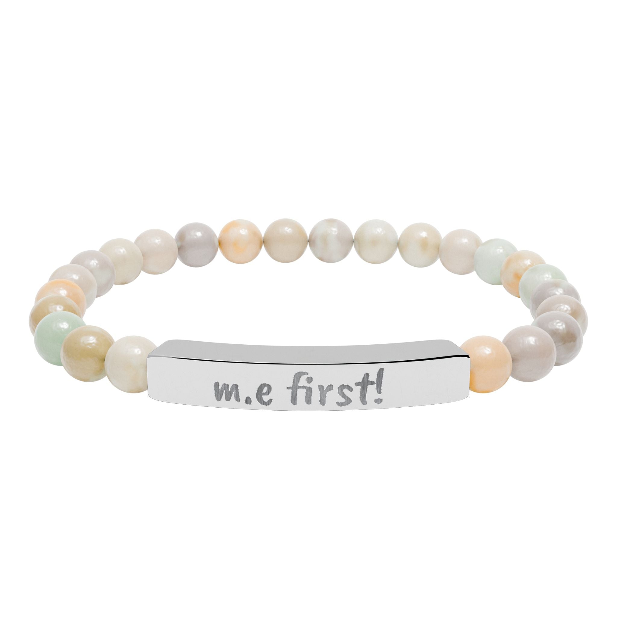 Bracelet - m.e. first! Engraved Natural Stone Stretch Bar Bracelet