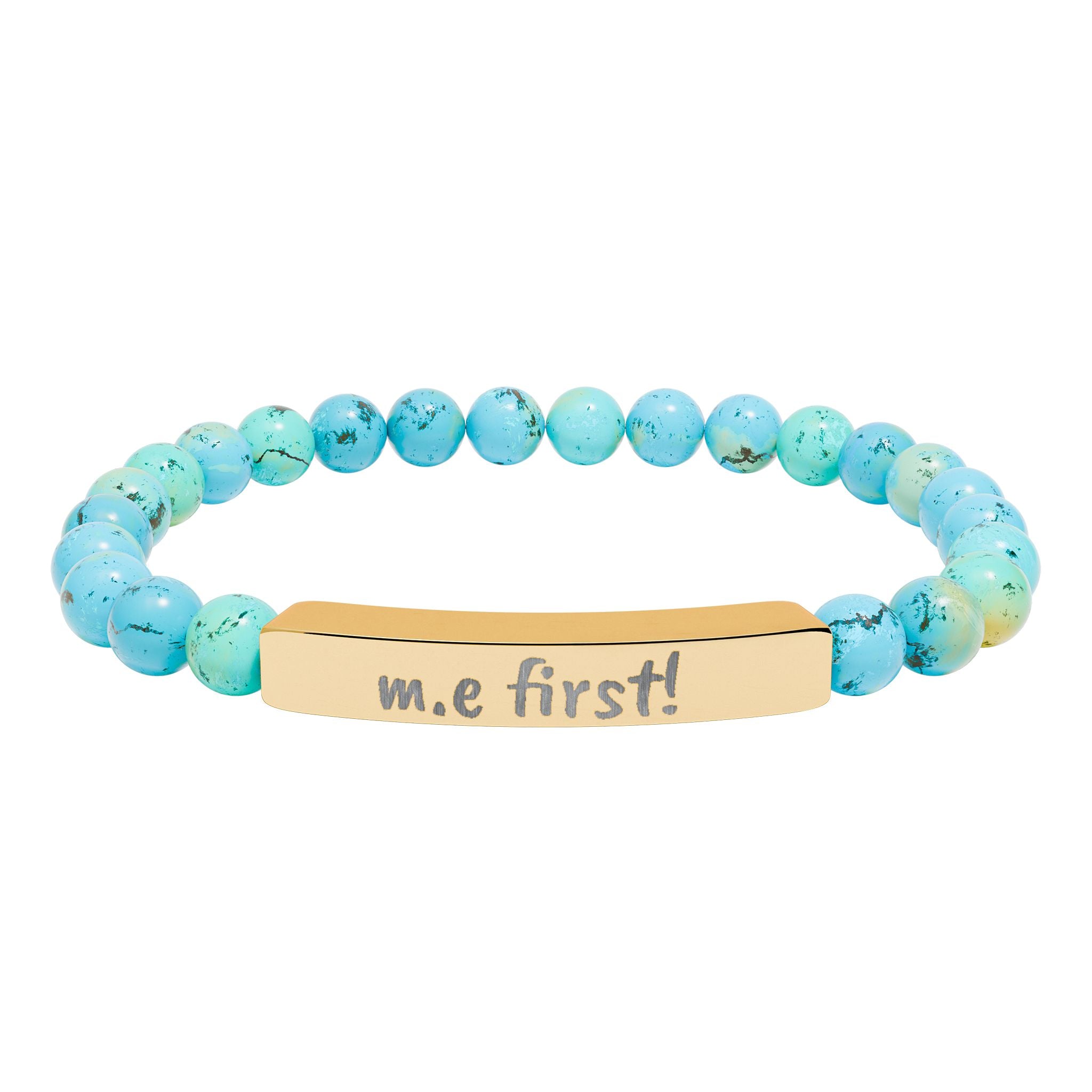 Bracelet - m.e. first! Engraved Natural Stone Stretch Bar Bracelet