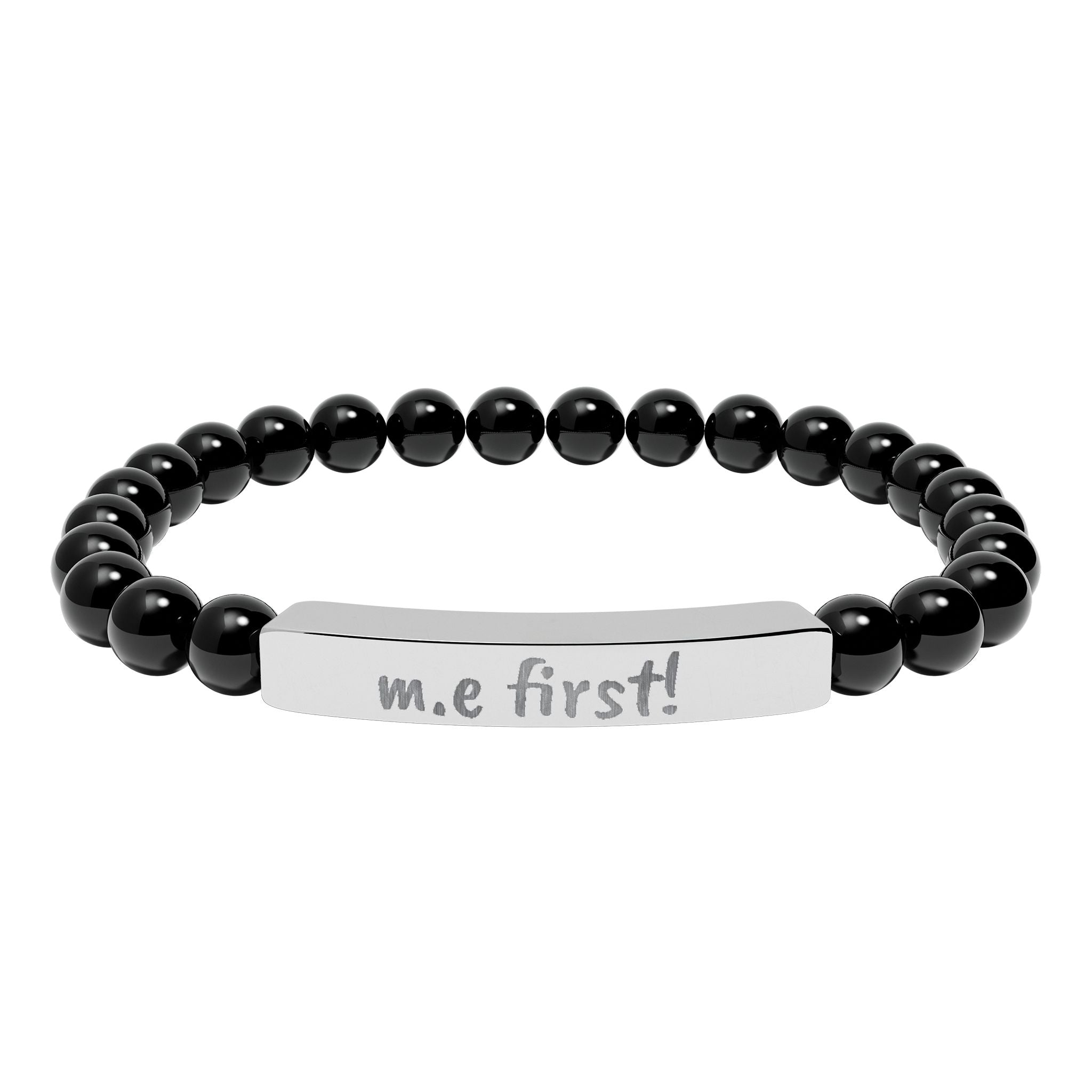 Bracelet - m.e. first! Engraved Natural Stone Stretch Bar Bracelet