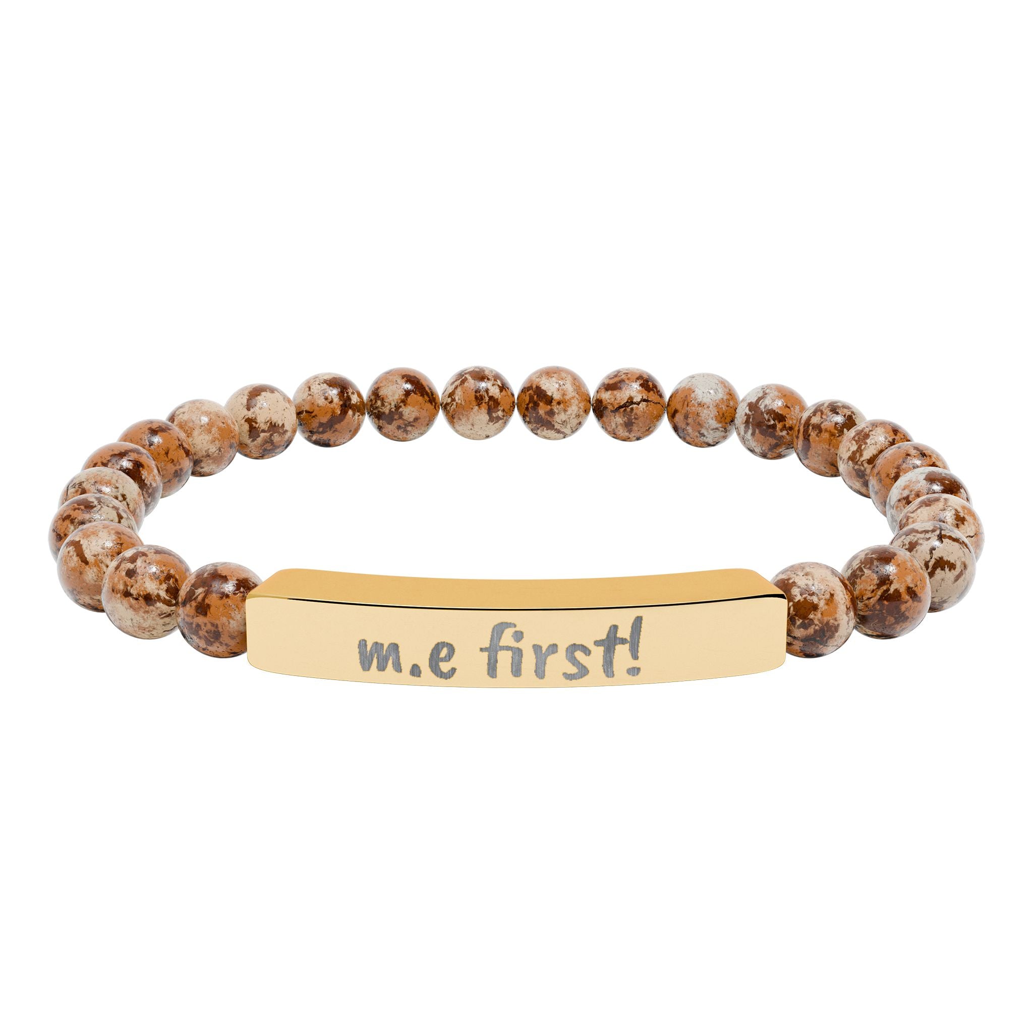 Bracelet - m.e. first! Engraved Natural Stone Stretch Bar Bracelet