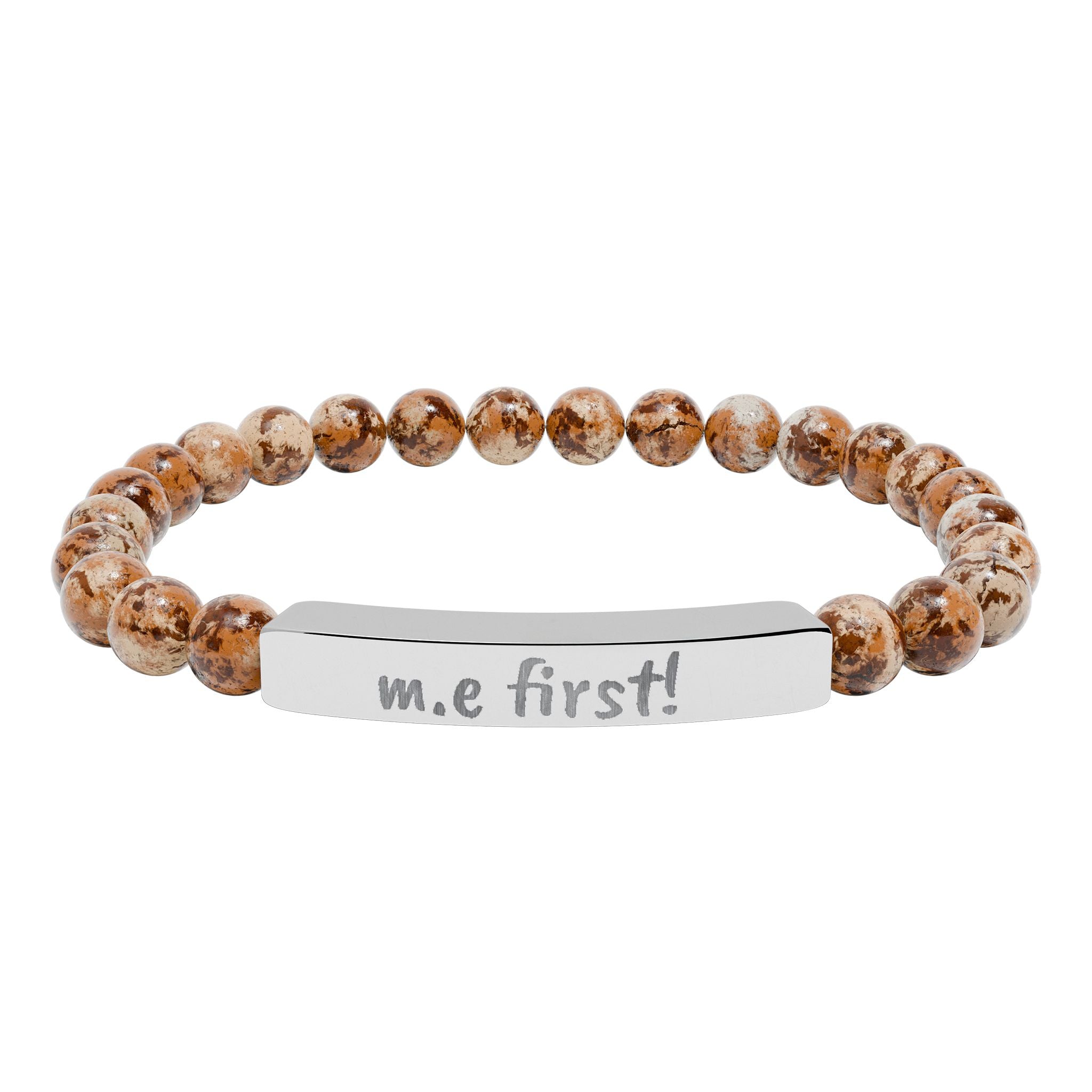 Bracelet - m.e. first! Engraved Natural Stone Stretch Bar Bracelet