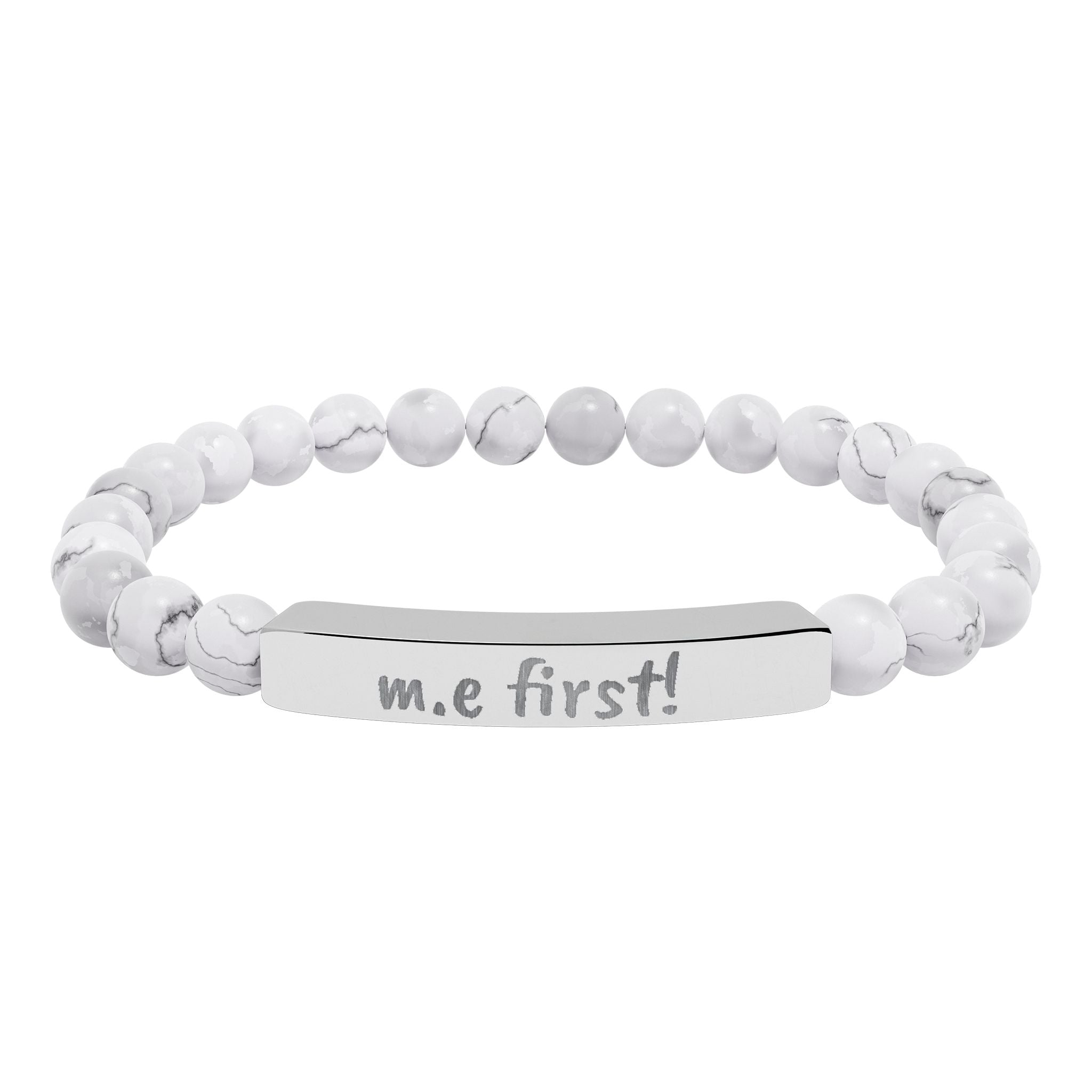 Bracelet - m.e. first! Engraved Natural Stone Stretch Bar Bracelet