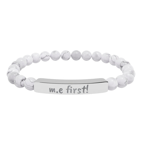 Bracelet - m.e. first! Engraved Natural Stone Stretch Bar Bracelet