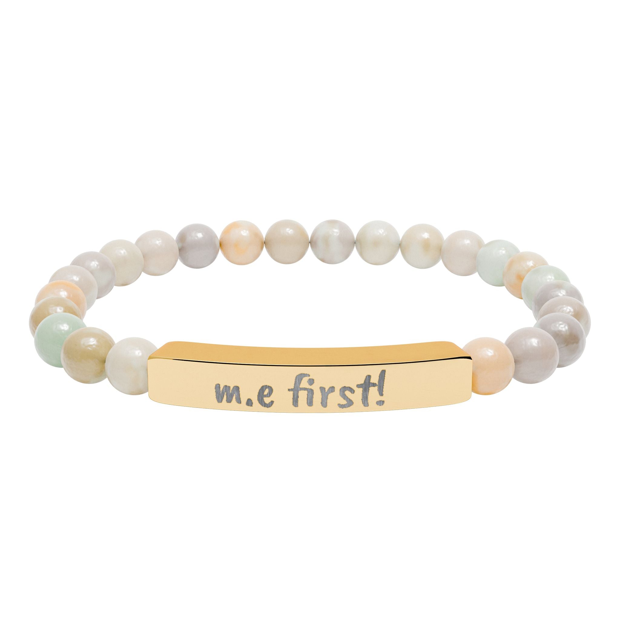 Bracelet - m.e. first! Engraved Natural Stone Stretch Bar Bracelet